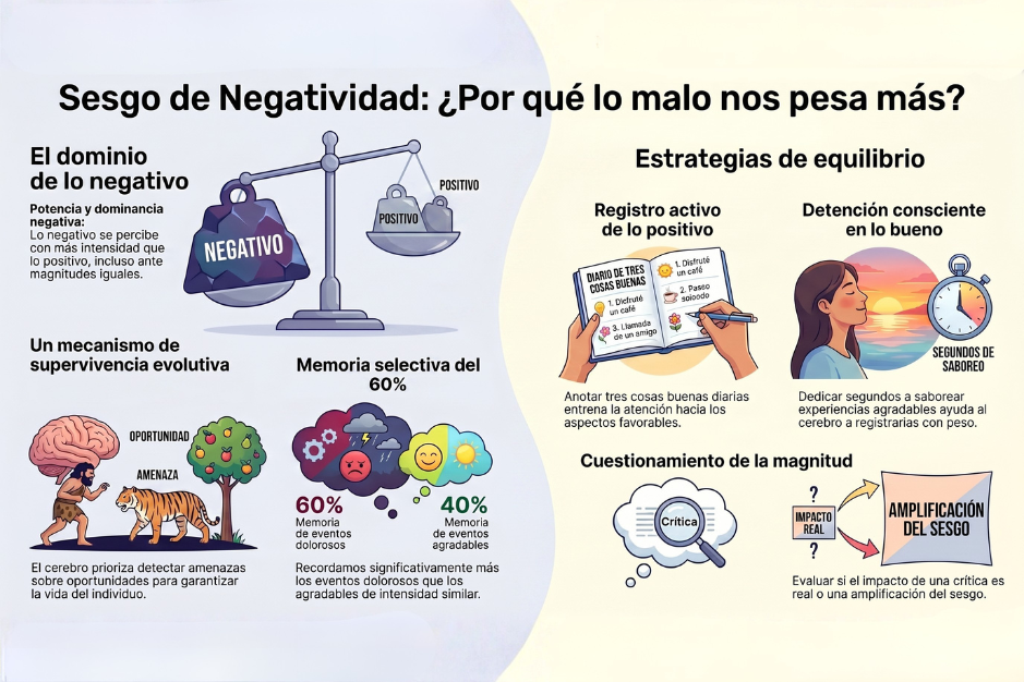 Sesgo de negatividad: por qué duele más lo malo 2 Sesgo de negatividad infografia neurita psicologia